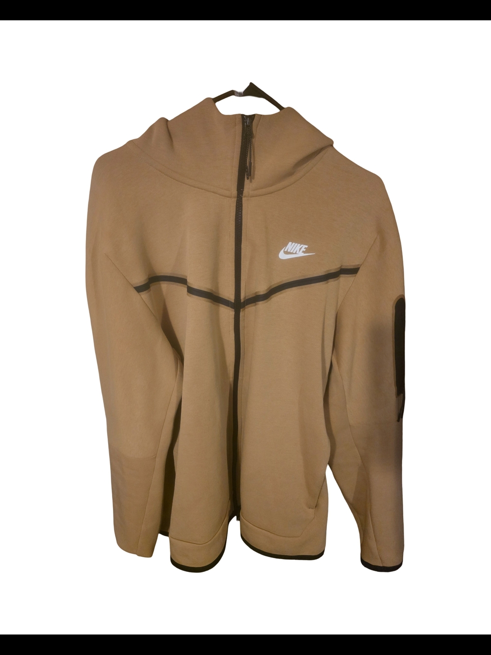 Nike Men's Tan Zip-Up Sweater Hoodie with Black Trim